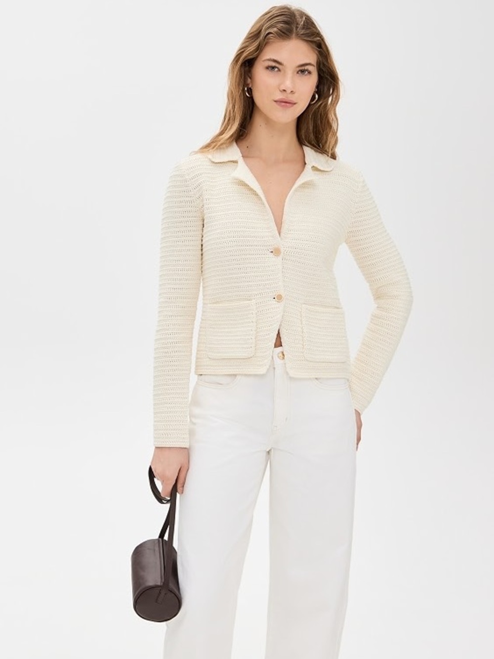 Frame The Crochet Blazer in Cream Ivory XL